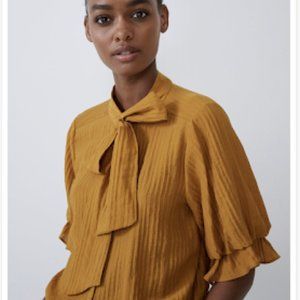 Zara Mustard Yellow Bow Blouse
